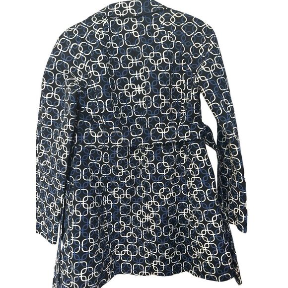Ann Taylor Chic Blue and White Geometric Design Belted Trench Pea Coat Coat XS - Picture 2 of 10